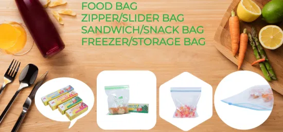 Saco ziplock para embalagens de alimentos de plástico FDA Saco para armazenamento de alimentos Saco para freezer Saco para lanches Saco para sanduíche